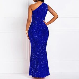 Elegant Blue One-Shoulder Sequin Dress worn once